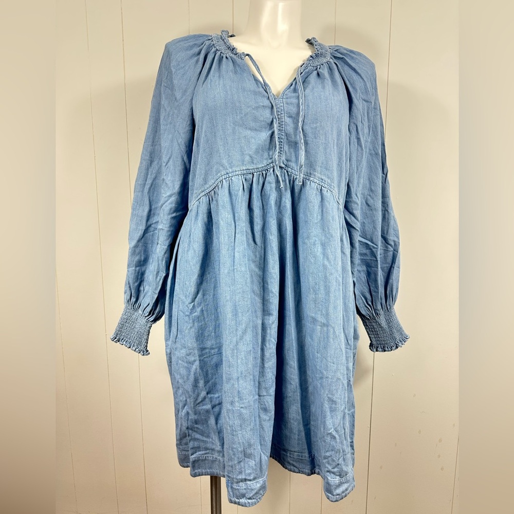 NWT Old Navy Dress XL Blue Denim V-Neck A-Line Flowy Boho Hippie Cottage core